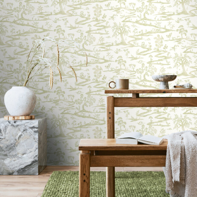 Dutch Wallcoverings Dutch Wallcoverings - Hanashi - Kaiwa Green Tea - Vliesbehang - 10m x 50cm - HAN50106W