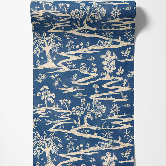Dutch Wallcoverings Dutch Wallcoverings - Hanashi - Kaiwa Cobalt - Vliesbehang - 10m x 50cm - HAN50110W