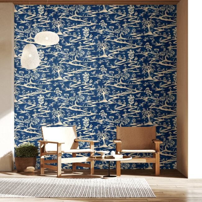Dutch Wallcoverings Dutch Wallcoverings - Hanashi - Kaiwa Cobalt - Vliesbehang - 10m x 50cm - HAN50110W