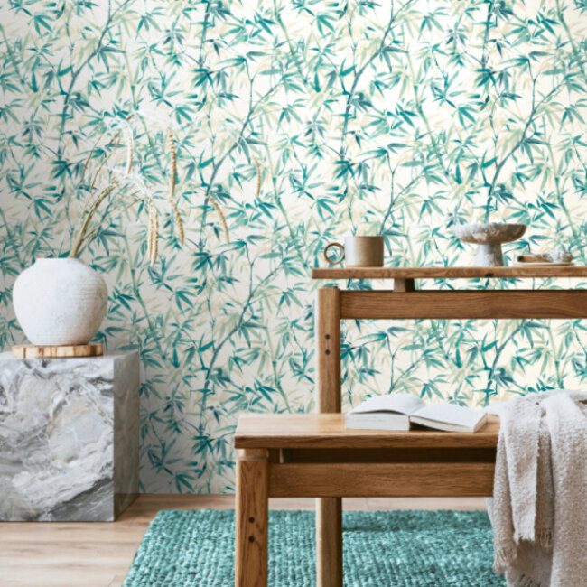 Dutch Wallcoverings Dutch Wallcoverings - Hanashi - Shadow Bamboo Peacock - Vliesbehang - 10m x 50cm - HAN50115W