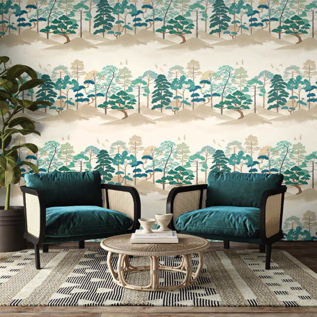 Dutch Wallcoverings Dutch Wallcoverings - Hanashi - Kigi Peacock Mix - Vliesbehang - 10m x 50cm - HAN50118W