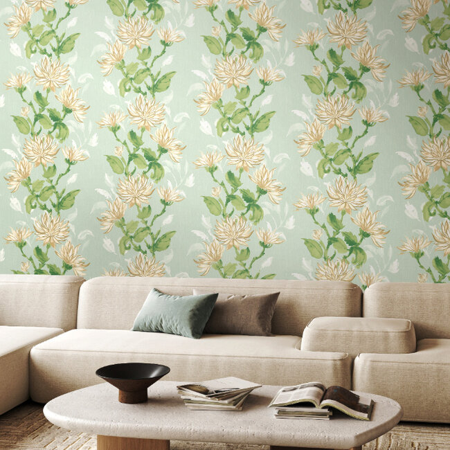 Dutch Wallcoverings Dutch Wallcoverings - Hanashi - Kiku Seafoam - Vliesbehang - 10m x 50cm - HAN50128W