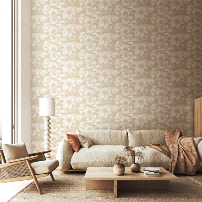 Dutch Wallcoverings Dutch Wallcoverings - Hanashi - Suiren Champagne - Vliesbehang - 10m x 50cm - HAN50142W