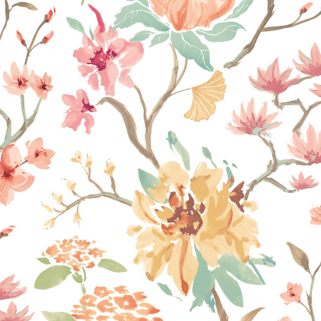 Dutch Wallcoverings Dutch Wallcoverings - Hanashi - Saku Linen & Apricot - Vliesbehang - 10m x 50cm - HAN50147W