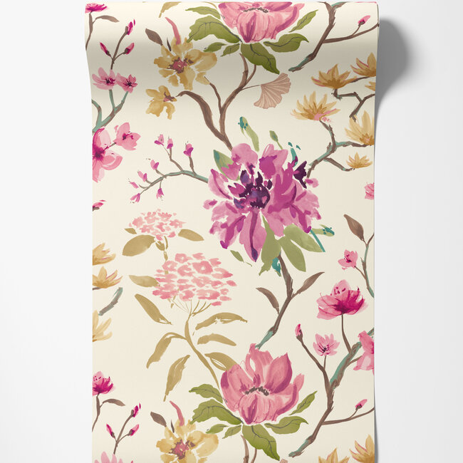 Dutch Wallcoverings Dutch Wallcoverings - Hanashi - Saku Vintage Plum - Vliesbehang - 10m x 50cm - HAN50148W