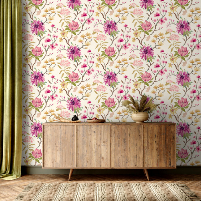 Dutch Wallcoverings Dutch Wallcoverings - Hanashi - Saku Vintage Plum - Vliesbehang - 10m x 50cm - HAN50148W