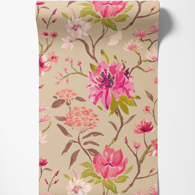 Dutch Wallcoverings Dutch Wallcoverings - Hanashi - Saku Tea & Rose - Vliesbehang - 10m x 50cm - HAN50149W