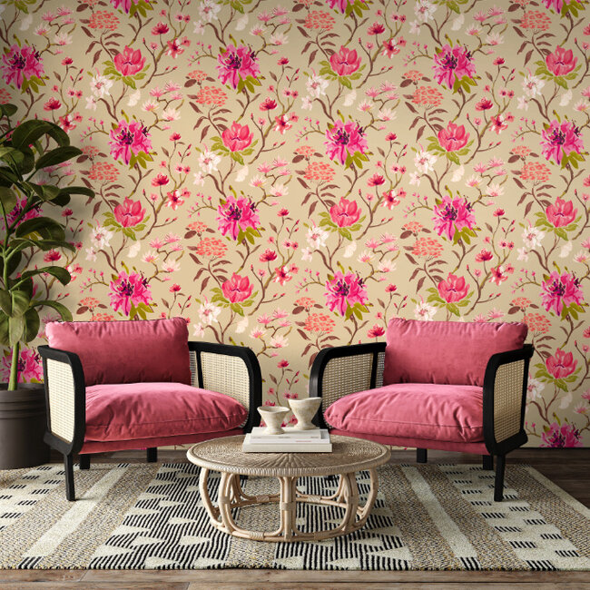 Dutch Wallcoverings Dutch Wallcoverings - Hanashi - Saku Tea & Rose - Vliesbehang - 10m x 50cm - HAN50149W