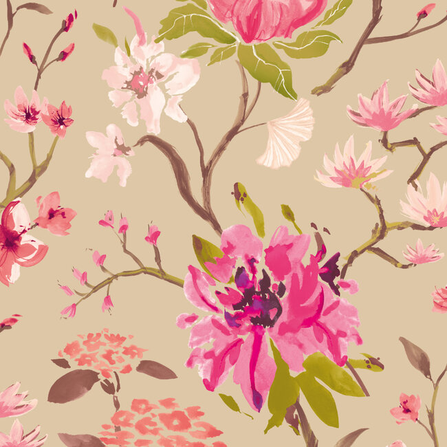 Dutch Wallcoverings Dutch Wallcoverings - Hanashi - Saku Tea & Rose - Vliesbehang - 10m x 50cm - HAN50149W
