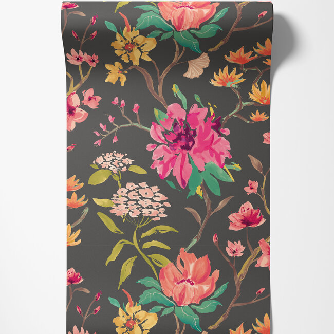 Dutch Wallcoverings Dutch Wallcoverings - Hanashi - Saku Midnight Twist - Vliesbehang - 10m x 50cm - HAN50150W