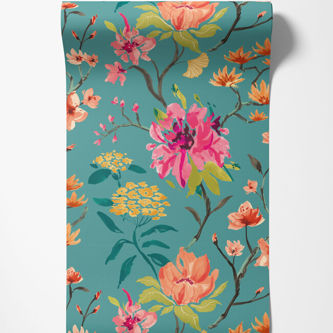 Dutch Wallcoverings Dutch Wallcoverings - Hanashi - Saku Peacock  & Rose - Vliesbehang - 10m x 50cm - HAN50152W