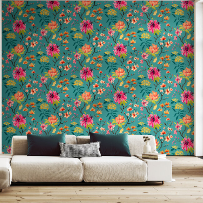 Dutch Wallcoverings Dutch Wallcoverings - Hanashi - Saku Peacock  & Rose - Vliesbehang - 10m x 50cm - HAN50152W