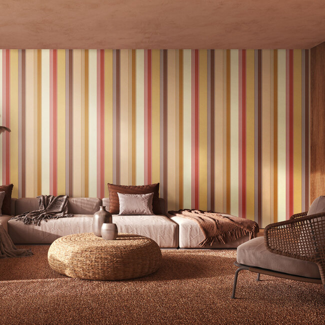 Dutch Wallcoverings Dutch Wallcoverings - FC Laid Bare- Multi Stripe Amber Mix - Vliesbehang - 10m x 50cm - LBK50129W