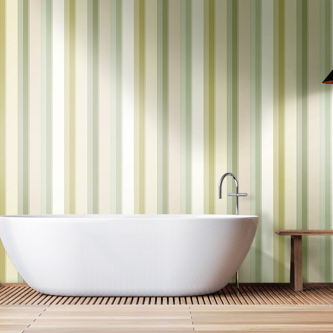 Dutch Wallcoverings Dutch Wallcoverings - FC Laid Bare- Multi Stripe Pistachio Mix - Vliesbehang - 10m x 50cm - LBK50139W