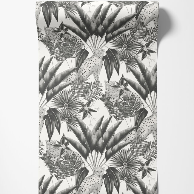 Dutch Wallcoverings Dutch Wallcoverings - FC Laid Bare- Jungle Cheetah Raven - Vliesbehang - 10m x 50cm - LBK50122W