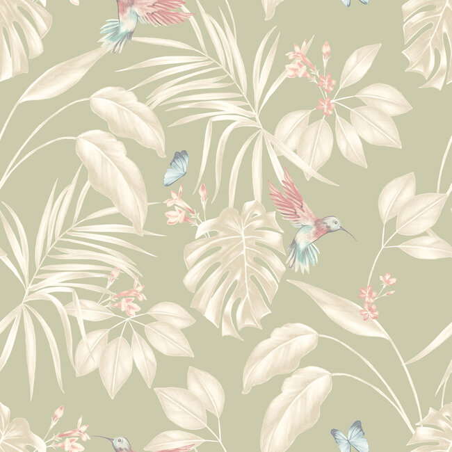 Dutch Wallcoverings Dutch Wallcoverings - FC Laid Bare- Hummingbird Sage - Vliesbehang - 10m x 50cm - LBK50138W