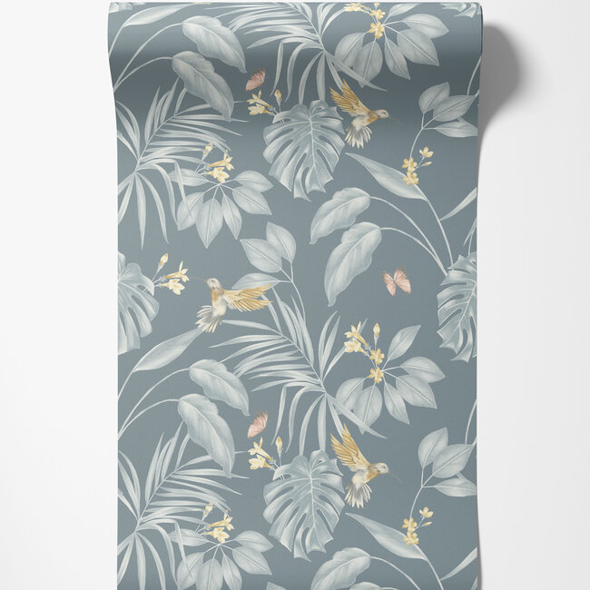Dutch Wallcoverings Dutch Wallcoverings - FC Laid Bare- Hummingbird Petrol - Vliesbehang - 10m x 50cm - LBK50163W