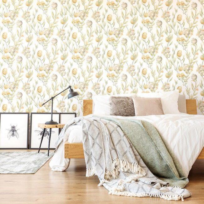 Dutch Wallcoverings Dutch Wallcoverings - FC Laid Bare- Pomegranate Trail Linen Mix - Vliesbehang - 10m x 50cm - LBK50101W