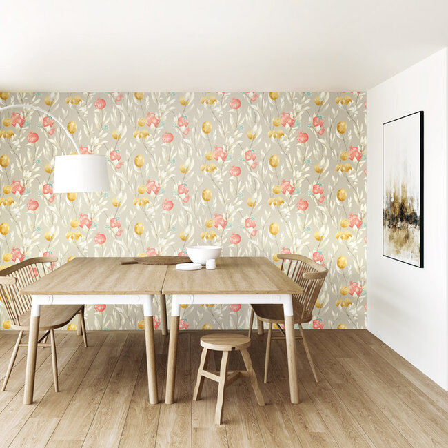 Dutch Wallcoverings Dutch Wallcoverings - FC Laid Bare- Pomegranate Trail Parchment - Vliesbehang - 10m x 50cm - LBK50108W