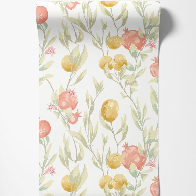 Dutch Wallcoverings Dutch Wallcoverings - FC Laid Bare- Pomegranate Trail Olive - Vliesbehang - 10m x 50cm - LBK50140W