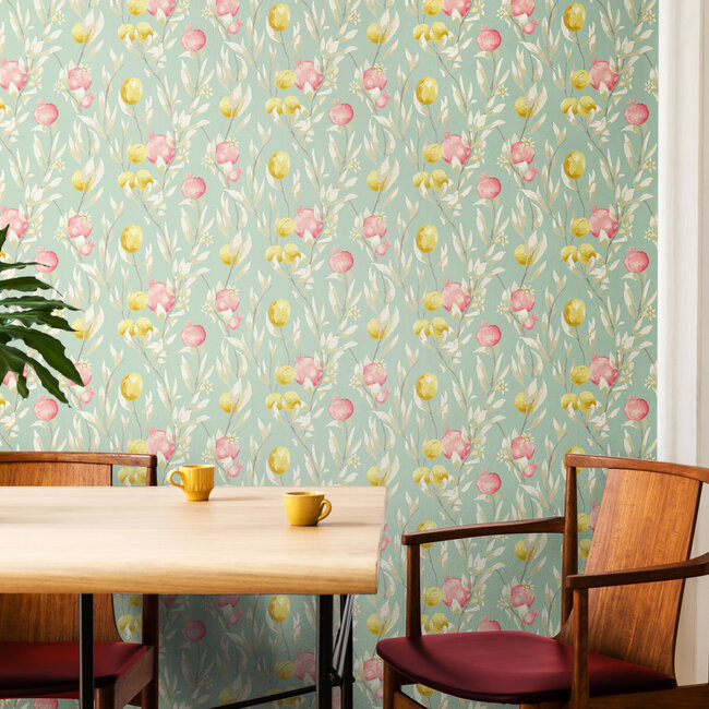 Dutch Wallcoverings Dutch Wallcoverings - FC Laid Bare- Pomegranate Trail Seafoam - Vliesbehang - 10m x 50cm - LBK50150W