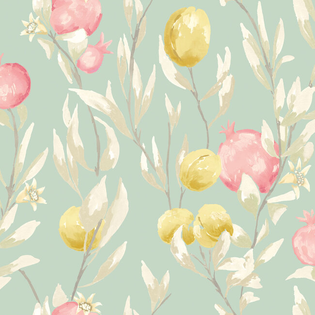Dutch Wallcoverings Dutch Wallcoverings - FC Laid Bare- Pomegranate Trail Seafoam - Vliesbehang - 10m x 50cm - LBK50150W