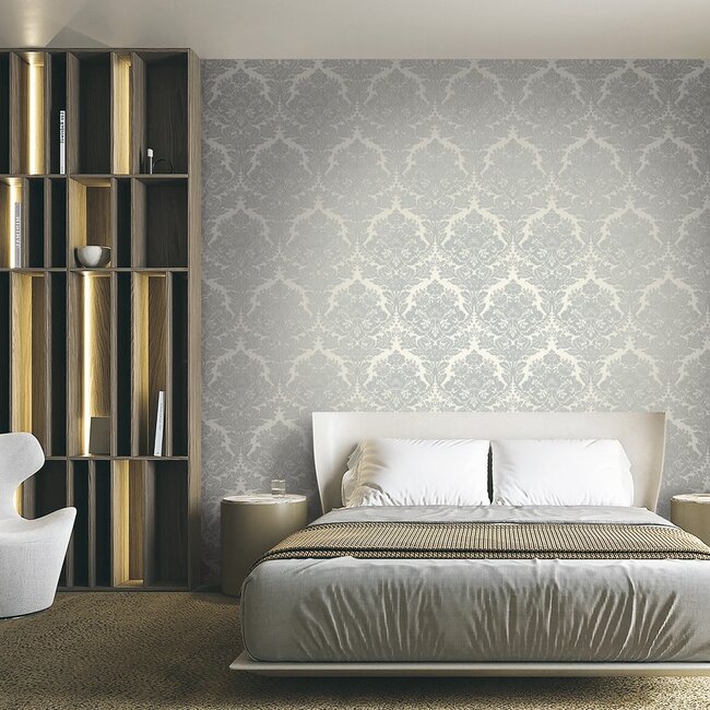 Dutch Wallcoverings Dutch Wallcoverings - FC New Tekko medaillon grijs/zilver - Vliesbehang - 10m x 106cm - 20005