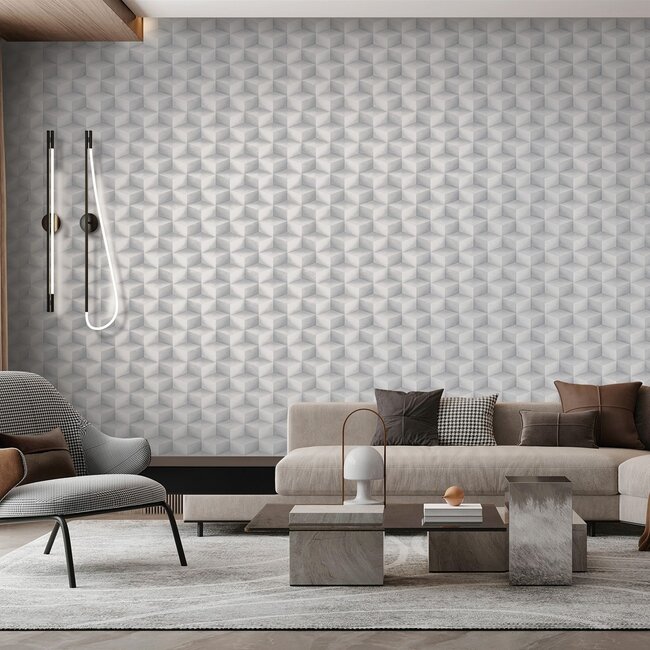 Dutch Wallcoverings Dutch Wallcoverings - FC New Tekko blokje zilver - Vliesbehang - 10m x 106cm - 20018