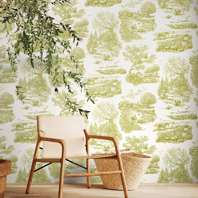 Dutch Wallcoverings Dutch Wallcoverings - FC Riches of Nature- Eve Toile Olive - Vliesbehang - 10m x 50cm - RON50123W