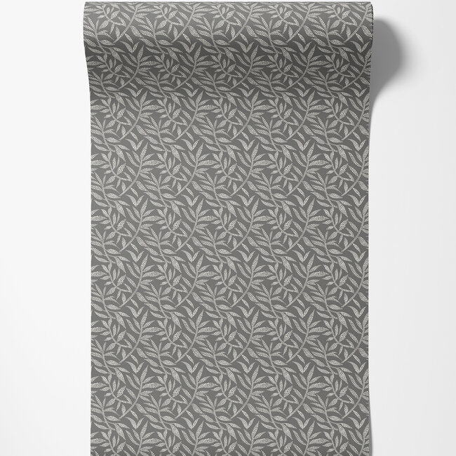 Dutch Wallcoverings Dutch Wallcoverings - FC Riches of Nature- Dotty Leaf Charcoal - Vliesbehang - 10m x 50cm - RON50144W