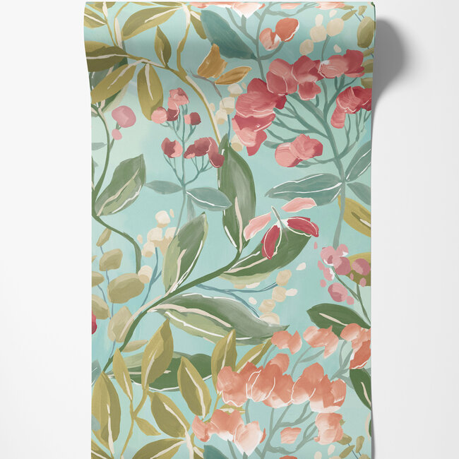 Dutch Wallcoverings Dutch Wallcoverings - FC Riches of Nature- Florence Ginger/Duckegg - Vliesbehang - 10m x 50cm - RON50104W