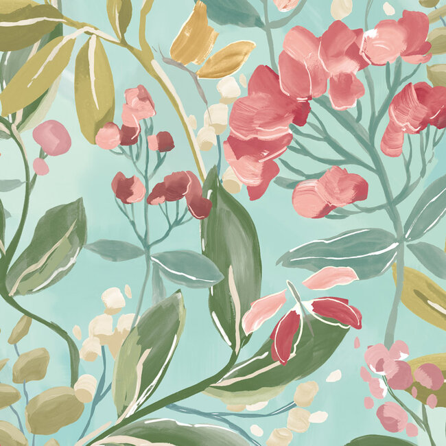 Dutch Wallcoverings Dutch Wallcoverings - FC Riches of Nature- Florence Ginger/Duckegg - Vliesbehang - 10m x 50cm - RON50104W