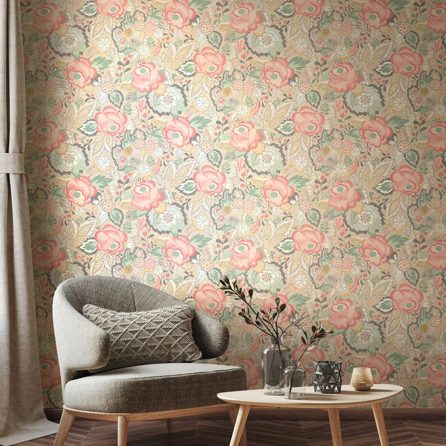 Dutch Wallcoverings Dutch Wallcoverings - FC Riches of Nature- Emily Rose Soft Flamingo - Vliesbehang - 10m x 50cm - RON50132W