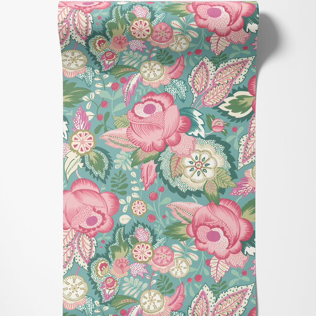 Dutch Wallcoverings Dutch Wallcoverings - FC Riches of Nature- Emily Rose Rose/Seafoam - Vliesbehang - 10m x 50cm - RON50133W