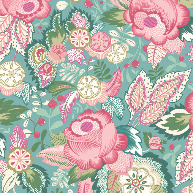 Dutch Wallcoverings Dutch Wallcoverings - FC Riches of Nature- Emily Rose Rose/Seafoam - Vliesbehang - 10m x 50cm - RON50133W