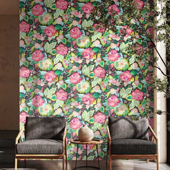 Dutch Wallcoverings Dutch Wallcoverings - FC Riches of Nature- Emily Rose Ebony Citrus - Vliesbehang - 10m x 50cm - RON50134W