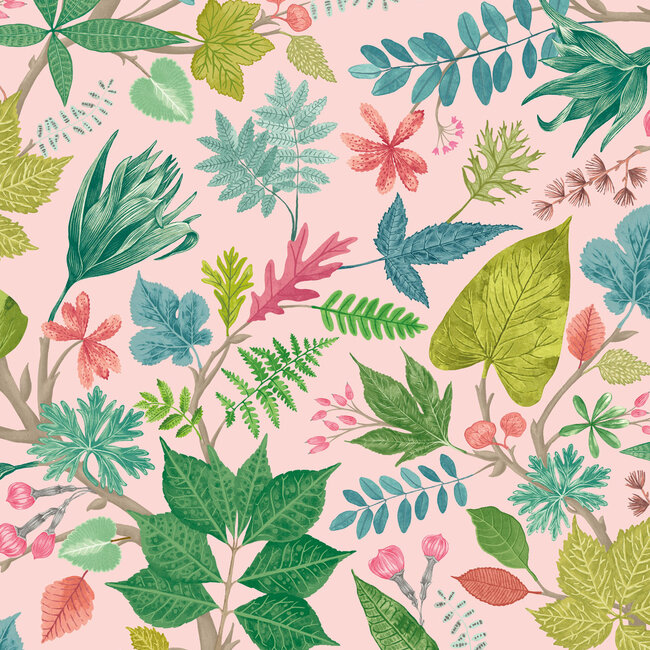Dutch Wallcoverings Dutch Wallcoverings - FC Riches of Nature- Lush Leaves Watermelon - Vliesbehang - 10m x 50cm - RON50117W