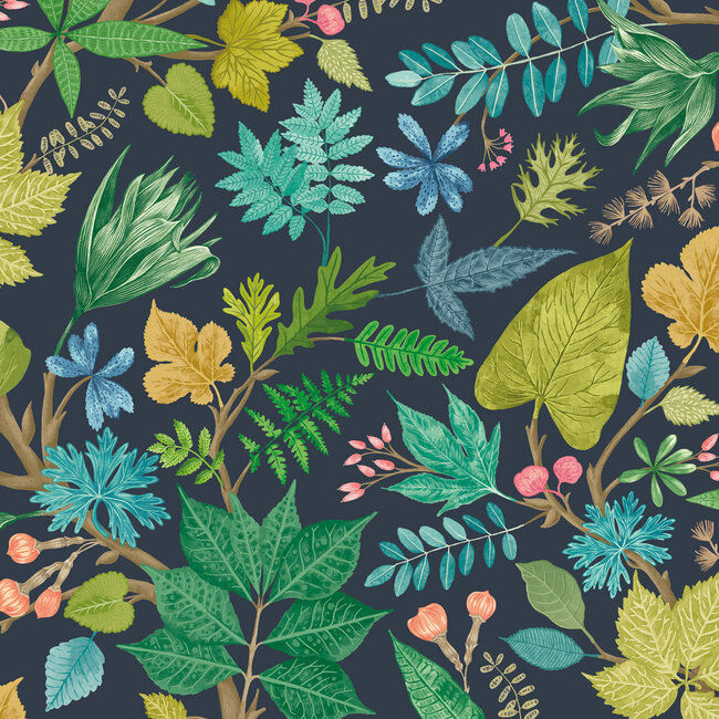 Dutch Wallcoverings Dutch Wallcoverings - FC Riches of Nature- Lush Leaves Midnight Garden - Vliesbehang - 10m x 50cm - RON50118W