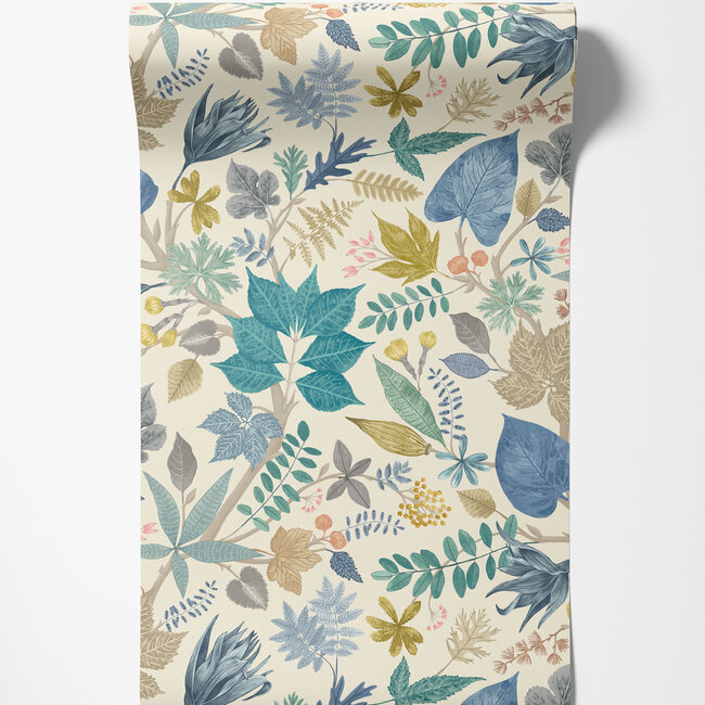 Dutch Wallcoverings Dutch Wallcoverings - FC Riches of Nature- Lush Leaves Denim/Stone - Vliesbehang - 10m x 50cm - RON50119W