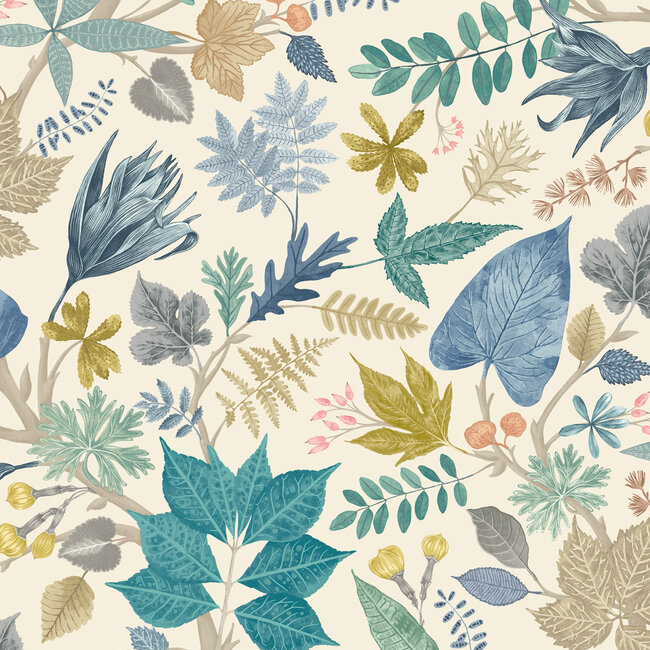 Dutch Wallcoverings Dutch Wallcoverings - FC Riches of Nature- Lush Leaves Denim/Stone - Vliesbehang - 10m x 50cm - RON50119W