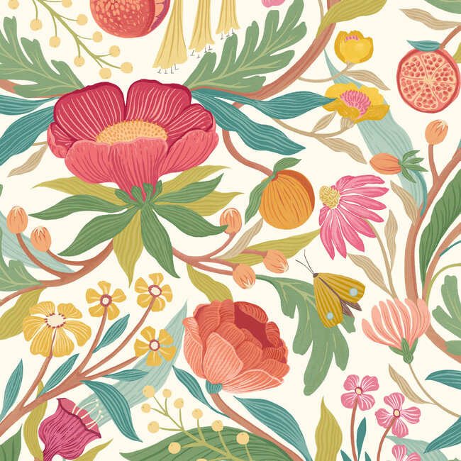 Dutch Wallcoverings Dutch Wallcoverings - FC Riches of Nature- Clementine Lipstick/Olive - Vliesbehang - 10m x 50cm - RON50145W