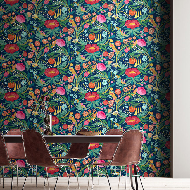 Dutch Wallcoverings Dutch Wallcoverings - FC Riches of Nature- Clementine Ink/Flamingo - Vliesbehang - 10m x 50cm - RON50148W
