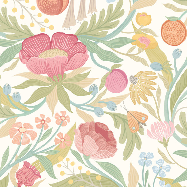 Dutch Wallcoverings Dutch Wallcoverings - FC Riches of Nature- Clementine Blossom/Sage - Vliesbehang - 10m x 50cm - RON50150W