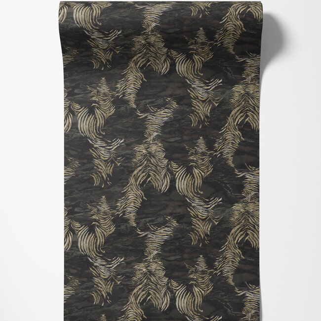 Dutch Wallcoverings Dutch Wallcoverings - FC Roberto Cavalli 9- zebra zw/goud - Vliesbehang - 10m x 106cm - 21016