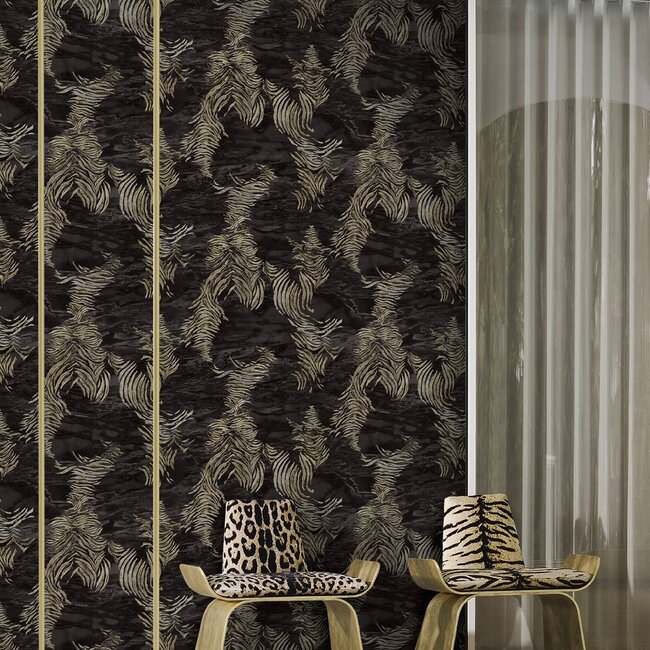 Dutch Wallcoverings Dutch Wallcoverings - FC Roberto Cavalli 9- zebra zw/goud - Vliesbehang - 10m x 106cm - 21016