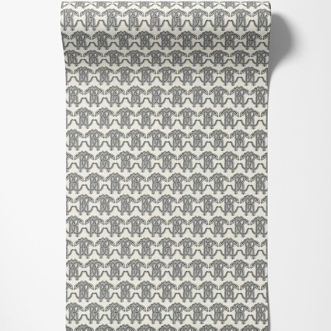 Dutch Wallcoverings Dutch Wallcoverings - FC Roberto Cavalli 9- logo wit/zwrt - Vliesbehang - 10m x 106cm - 21034