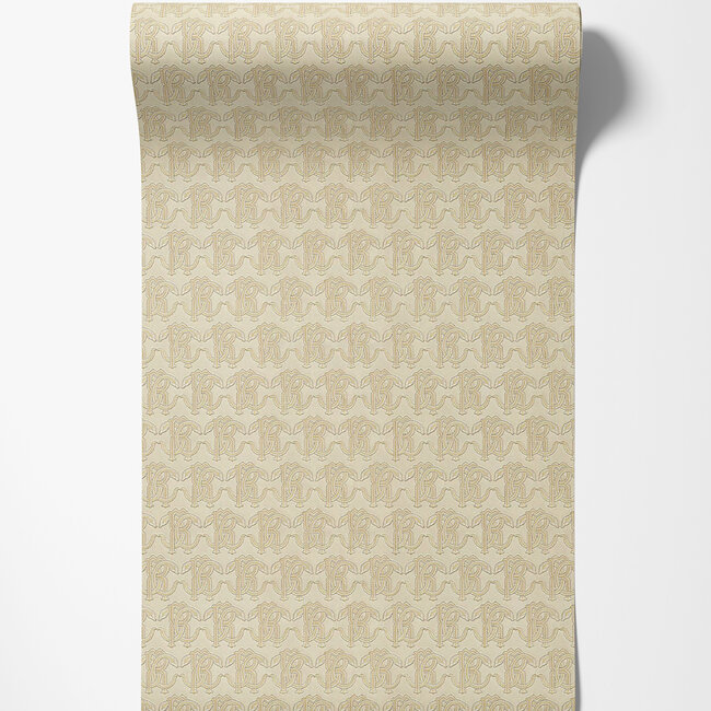 Dutch Wallcoverings Dutch Wallcoverings - FC Roberto Cavalli 9- logo beige - Vliesbehang - 10m x 106cm - 21036