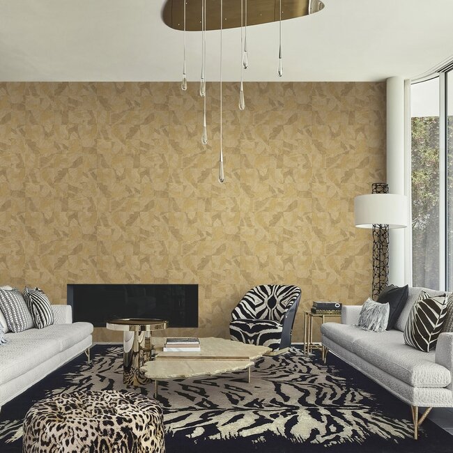 Dutch Wallcoverings Dutch Wallcoverings - FC Roberto Cavalli 9- blok goud - Vliesbehang - 10m x 106cm - 21069