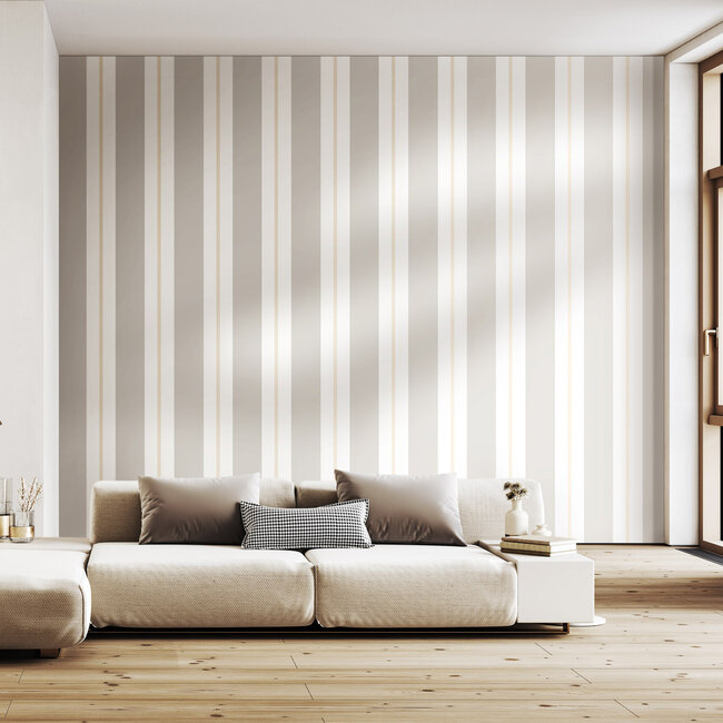 Dutch Wallcoverings Dutch Wallcoverings - FC Simply Stripes - Wide Stripe Stone - Vliesbehang - 10m x 50cm - SIS50137W