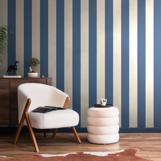 Dutch Wallcoverings Dutch Wallcoverings - FC Simply Stripes - Wide Stripe Ink - Vliesbehang - 10m x 50cm - SIS50149W